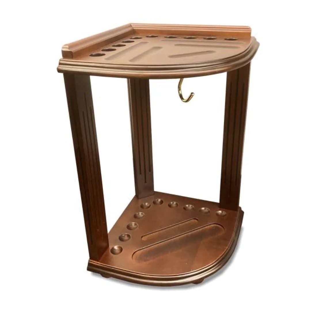 Corner Pool Cue Rack In Walnut Finish — commercial gaming tables supplied nationwide