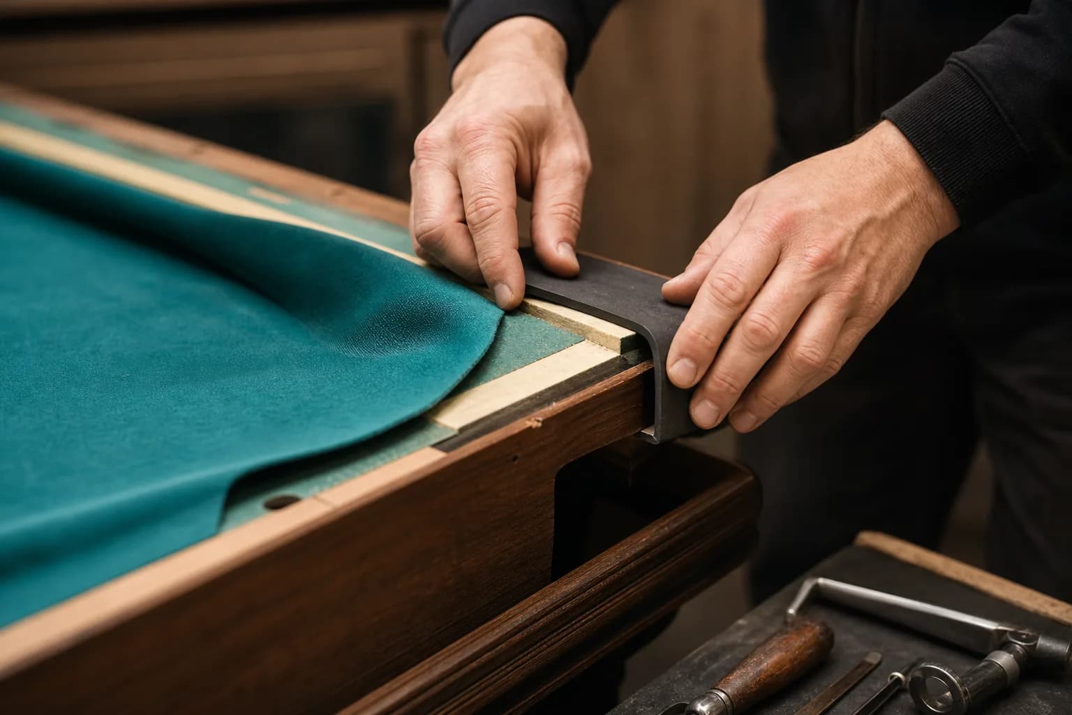 Pool Table Cushion & Rubber Replacement — commercial pool-table service performed by Game Tables technicians