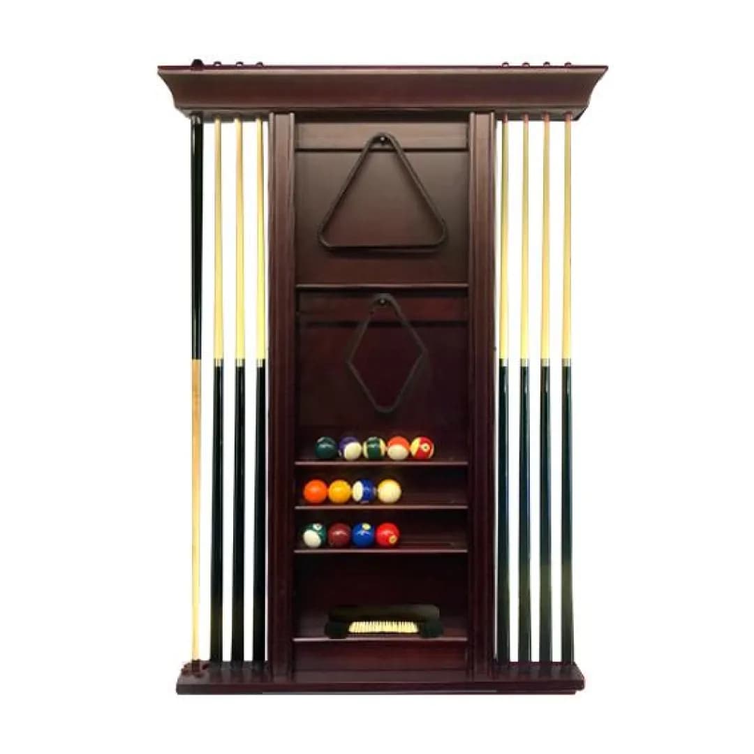 Combo Mahogany Finish 8 Pool Cue Billiard Wall Rack — commercial gaming tables supplied nationwide