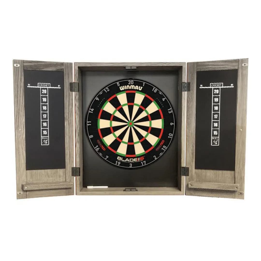 Majestic Rustic Barnwood Grey finish Solid Hardwood Dart Cabinet — commercial gaming tables supplied nationwide