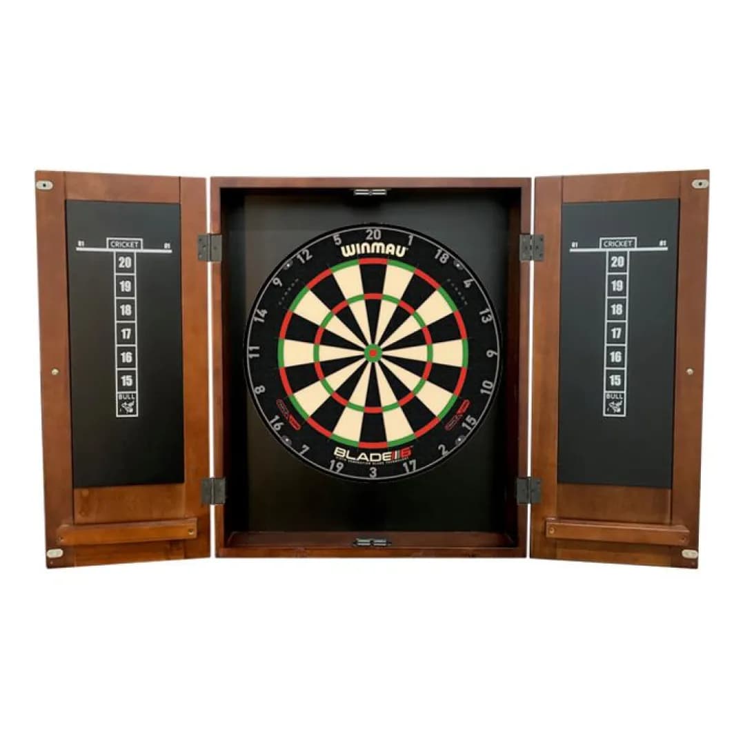 Majestic Walnut Finish Solid Hardwood Dart Cabinet — commercial gaming tables supplied nationwide